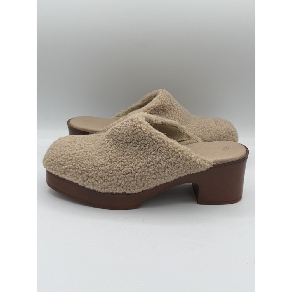 ZBY Women's Retro Tan Cozy Faux Shearling Platform Mule 2"Heels Clogs Size 7.5